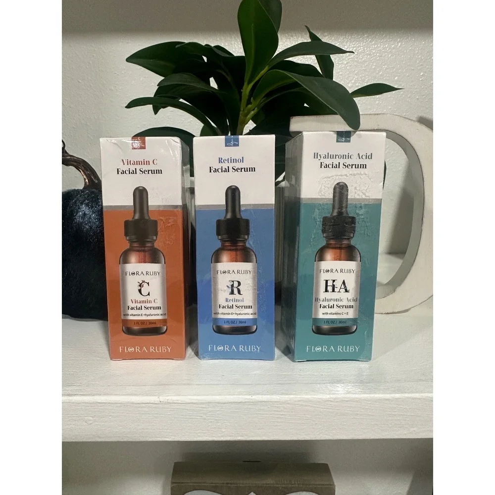 Flora‎ Ruby Vitamin C Retinol Hyaluronic Acid Facial Serum 3 Pack New